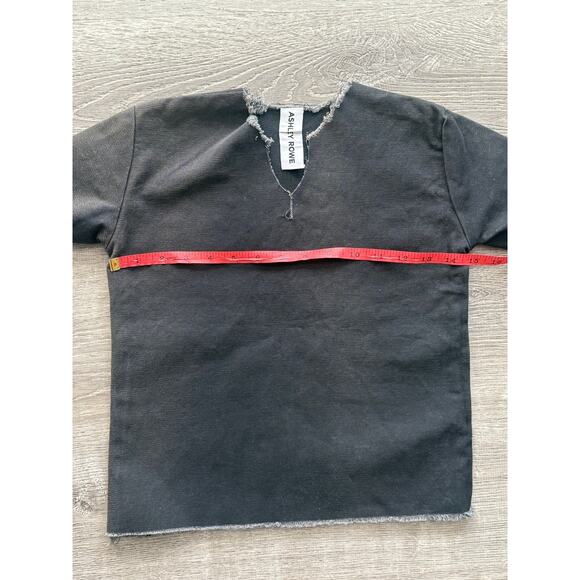Ashley Rowe Shirt XS Denim Short Sleeve Tee Boxy Distressed raw Minimalist - Picture 4 of 5